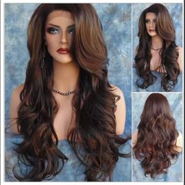 Dark Brown Wavy Perm Wig with bangs For Daily Use, Charming,Natural and Smooth