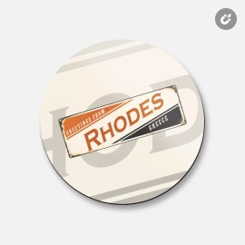 Unbranded Rhodes Retro Travel Tin Sign | 4'' X 4'' Round Decorative Magnet