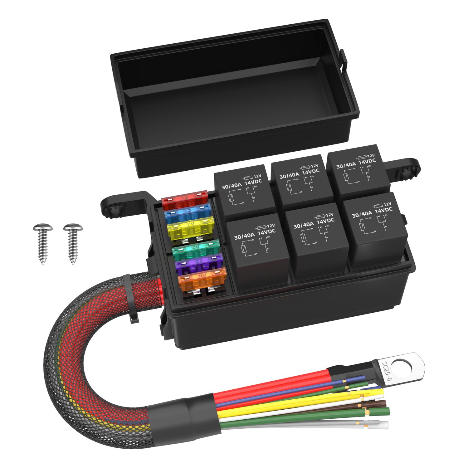RVBOATPAT 12V Fuse Relay Box 6 Way Relay Fuse Box Pre-Wired Waterproof ...