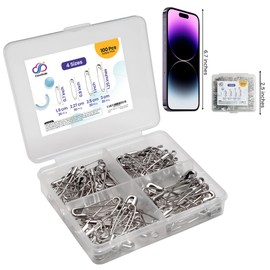 CLOUDSALE 100 Pack Safety pins - 4 Assorted Small Sizes, (17mm, 20mm, 25mm, 31mm), Nickel Plated Rust Resistant Steel. Sharp Edged Pins with Clasp. for Arts & crafts, Clothing, Sewing, and Dressmaking