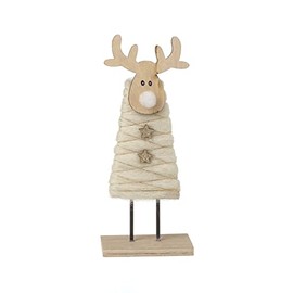 Heaven Sends Single Wooden Standing Deer with Wool Coats - 2 Colours Sold Separately (Cream)