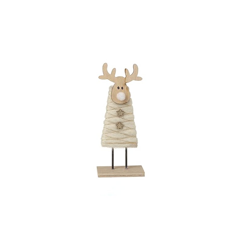Heaven Sends Single Wooden Standing Deer with Wool Coats -