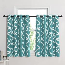 KGORGE Printed Blackout Curtains Stripe Printed Drapes Sunlight Blocking Privacy Window Curtains Thermal Insulated for Farmhouse Kitchen Bedroom Cafe, W 52 x L 45 inch 2 Panels, Teal