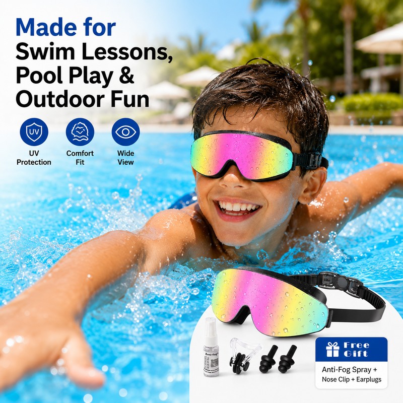 Kids Polarized Swim Goggles for Ages 4–16 – Anti-Fog Wide