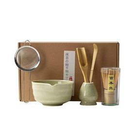 6Pcs Matcha Whisk Set,with Matcha Bowl, Matcha Bamboo Whisk, Scoop, Sifter, Matcha Whisk Holder, Unique Gifts for Women Men Girl Friend Home Kitchen Decor Gifts for Tea Enthusiasts Christmas (Green)