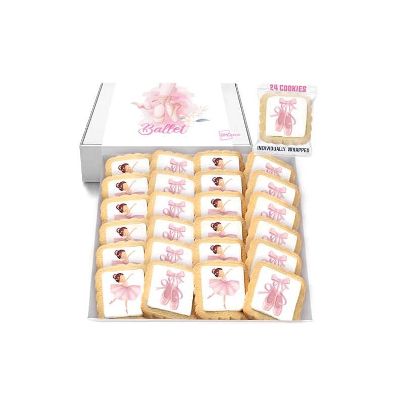 Ballerina Dancer Ballet Individually Wrapped Printed Cookies 24 Pack Bulk