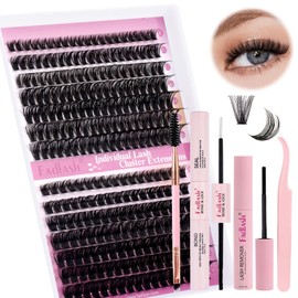 Eyelash Extensions 280 Tufts 60 + 80D DIY Lash Extension Set Individual Eyelashes with Eyelash Glue and Tweezers, Eyelash Remover and Eyelash Brush at Home Individual Lashes 8-16 mm 0.07D Curl