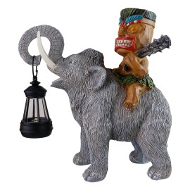 Solar-Powered Mammoth & Tiki Figurine Garden Lamp - Lantern Design, Perfect for Yard Pathway Lighting & Tropical Theme DecorColor: As picture, Size: One Size