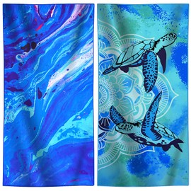 Genovega 2 Packs Oversized Beach Towel Set 36 x 72 in Large Big Pool Camping Swim Clearance Soft Towels Travel Essentials Accessories Must Haves Vacation Necessities Adult Gifts Galaxy Turtle