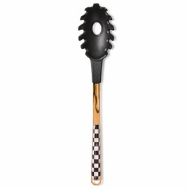 MACKENZIE-CHILDS Kitchen Pasta Spoon, Silicone Spaghetti Spoon, Black-and-White Courtly Check