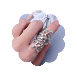 Aneneiceera Boho Long Crystal Leaf Ring Gold CZ Full Finger Ring Rhinestone Spiral Twisted Long Ring Large Leaf Flower Ring Vintage Adjustable Statement Ring Jewellery for Women Girls (Gold), Zinc