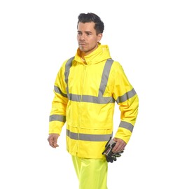 Portwest H440 Men's Waterproof Hi Vis Rain Jacket - Reflective Lightweight Safety Workwear with Pockets and Hood Yellow, 7X-Large