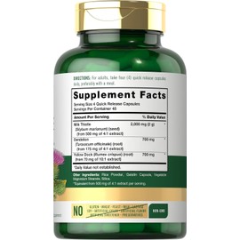 Milk Thistle 2000Mg | 180 Capsules | with Dandelion & Yellow Dock | Non-Gmo, Glu