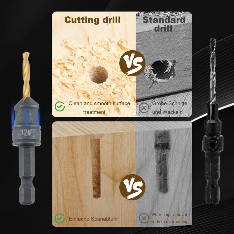 oupados 10 pcs Countersink Drill Bit Set Metal,Wood Drill Bits