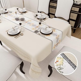 HiBeauty PRO Artchic Rectangular Tablecloth, Waterproof, PVC Tablecloth, for Indoor and Outdoor Use, for Dining Room, Garden and Camping, Artchic Cream, 100 x 140 cm