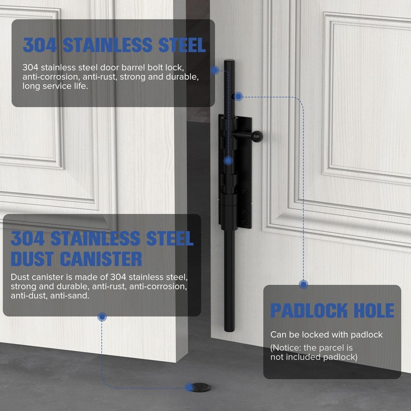 12 Inch Barrel Bolt Latch, Sliding Bolt Gate Lock, Black-2PCS