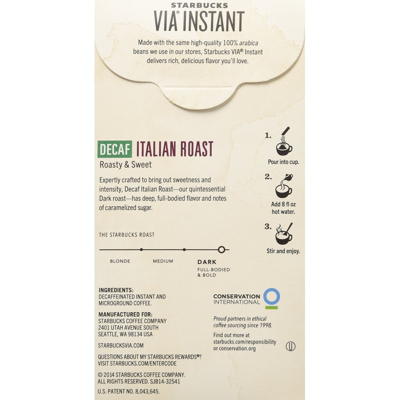 Starbucks Via Ready Brew, Decaf Italian Dark Roast Instant Coffee,