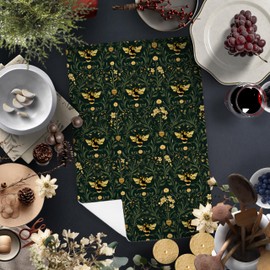 FITIE Dark Green Botanical Bumble Bee Kitchen Towels, Dark Cottagecore Floral Hand Towels for Bathroom, Vintage Green Floral Dish Tea Towels for Kitchen Decor, Bee Bathroom Decor, 16x24 Inch