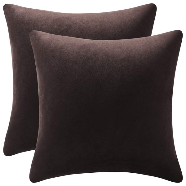 Decorative Pillow Cases 18x18 Chocolate Brown: 2 Pack Cozy Soft Velvet Square Throw Pillow Covers for Farmhouse Home Decor, DEZENE