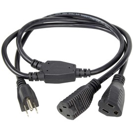 2 Way Power Splitter and 3' Extension Cord - 3 Pack - 1 to 2 Cable Strip with 3 Pronged Outlet and Y Style Extension Cord – Black - SJT 16 AWG – by Luxury Office