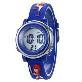 Boy's Kids Watches 3D Girl's Cartoon Silicone Waterproof 7 LED Color Lights Toddler Digital Wrist Watch with Alarm Stopwatch for 3-10 Year Girls Little Children Wristwatch (Blue Baseball)