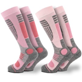 Occulto 2 pairs of women's ski socks with padding in different colours, thermal winter socks for skiing and snowboarding, 2 pairs of pink, 39-42