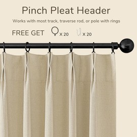 ChrisDowa Pinch Pleated Blackout Curtains 90 Inch Length for Living Room Light Blocking Room Darkening Pleated Linen Curtains with Rings Cream Beige Back Tab Black Out Curtains 90 Inch Long 2 Panels