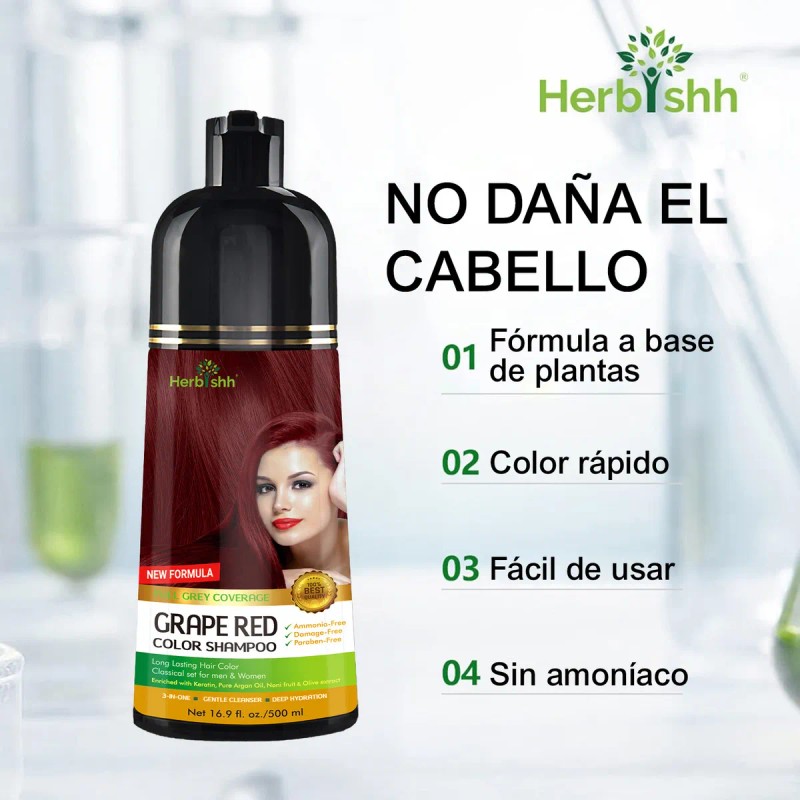 Shampoo Tinte Cubre Canas Rojo Uva Herbishh 500ml