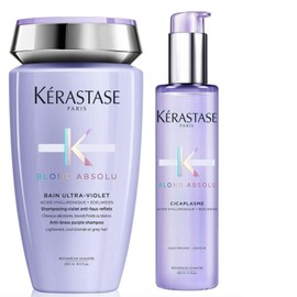 KERASTASE Blond Absolu Kit Tratamiento Para Cabello Rubio o Tonalidades Rubias Shampoo Bain Ultra Violet (250 Ml) y Cicaplasma Termoprotector (150 Ml)