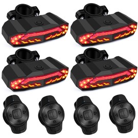 NineLeaf Smart Bike Alarm Taillight with Turn Signals and Automatic Brake Light, Waterproof Bicycle Horn with Remote Control, USB Rechargeable Rear Bike Tail Light for Night Riding, 4Pack