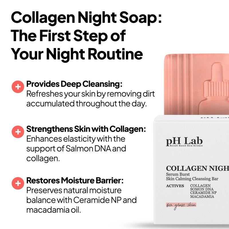 PhLab Collagen Night Soap Bar, Skin Calming Cleasing Bar, Improves