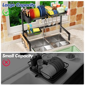 SNSLXH 2-Tier Over The Sink Dish Drying Rack, Kitchen Large Dish Drying Rack Over The Sink, Suitable for Most Sinks, Effective Dish Drying, Kitchen Drying Rack（24.8"-35.4"）