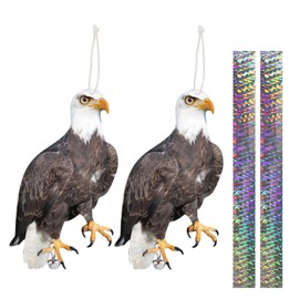 2PCS Flat Fake Owl to Keep Pigeons Away from Balcony, Hanging Hawk Scare Devices with Reflective Tape, Garden Owl to Scare Pigeon Woodpecker Away from House Plastic Owl for Windows Patio Roof