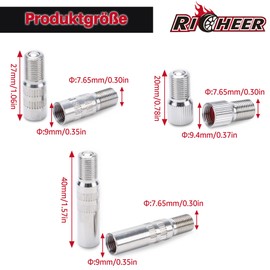 Richeer Set of 6 car valve extensions with 4 tyre valve caps, valve extensions adapter, pneumatic tyres, expansion valve adapter for car, bicycle, scooter (20 mm, 27 mm, 40 mm)