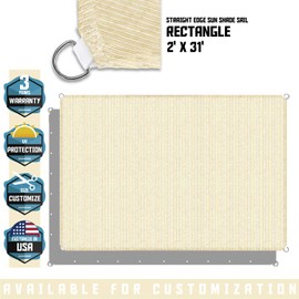 TANG Sunshades Depot 2'x31' Beige Patio Rectangle Heavy Duty Straight Edge Sun Shade Sail,Rectangle Outdoor Shade Cloth Pergola Cover UV Block Fabric 240 GSM - Custom Size
