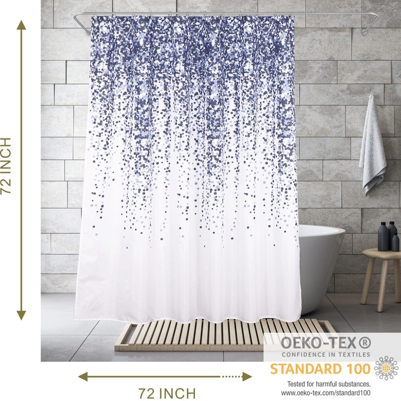 Popkozzi Blue Dots Shower Curtain Set White Waterproof Washable Weighted