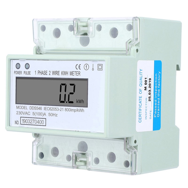 Single Phase 5-100A 230VAC Energy Meter DIN Rail Digital LCD