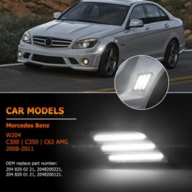 POPMOTORZ Full LED Front Bumper Side Marker Light Assembly, White Blinker Signal Lamp Kit Compatible With 2008-2011 Mercedes W204 C250 C300 C350 & 2008-2013 C63 AMG Driver & Passenger Side-Smoked Lens