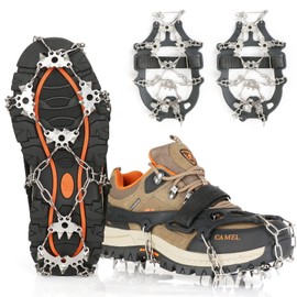 Yoomens Crampons Boots with 24 Teeth Stainless Steel Chains Non-Slip Spikes Snow Ice Crampons Portable Trekking Hiking Camping Mountaineering Winter (M)