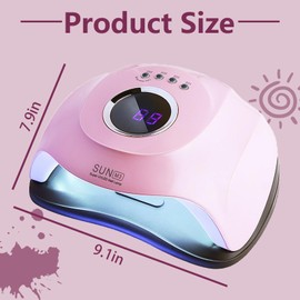 UV Gel Nail Lamp 180w Led Nail Lamp,4 Timer Settings, Professional Gel Curing Lamp Gel Polish Light,with 45pcs Lamp Beads,for Home Salon Nail Art Tools.（Pink）