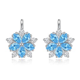 VONALA Flower Earrings 925 Sterling Silver Blue Flower Leverback Earrings Cubic Zirconia Dangle Dangling Earrings Jewellery Gift for Women