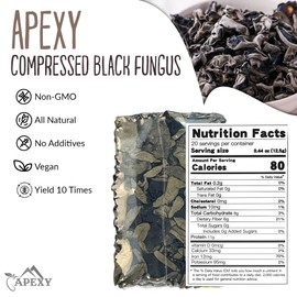 Apexy Premium Dried All Natural Compressed Black Fungus (Black Wood Ear Mushroom) - 8.8 Oz -- 10 Times Volume Yield After Soaking (Pack of 1)
