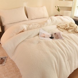 LLanCL Sherpa Comforter Set King Size Reversible,Plush Fur Cozy Down Alternative, Fluffy Ultra Soft All Season Bedding with 2 Pillowcases, White