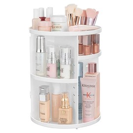 360° Rotating Makeup Organizer Skincare Organizers Adjustable Cosmetic Storage Spinning Holder Carousel Large Capacity Revolving Perfume Organizer Racks for Vanity - Color: White