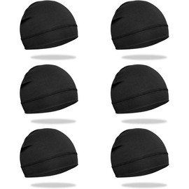 6 count Skull Cap Sweat Wicking Helmet Liner Breathable Cycling Beanie Running Sports Hat Cooling Head Wraps for Men - Color: Black Pack