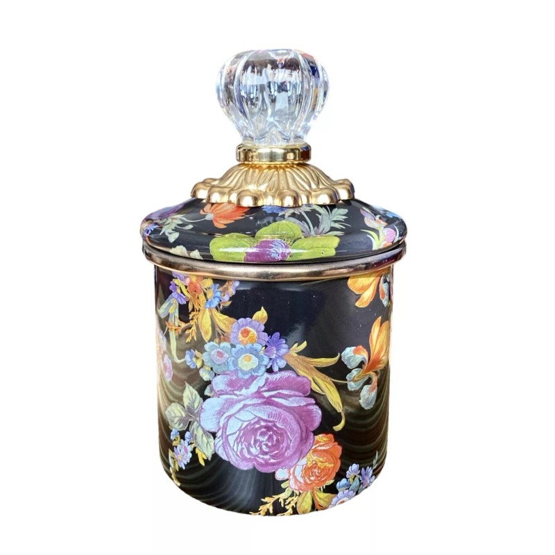 MacKenzie Black Flower Market Mini Canister Brand New