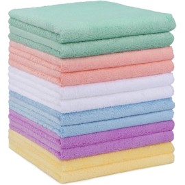 Toallas Faciales para Niños,Hechas de Microfibra,Suaves y Cómodas.Pueden Usarse como Toallas para Eructar y para La Cara. (25 x 25 cm (Paquete de 12: Verde/Rosa/Blanco/Azul/Morado/Amarillo))