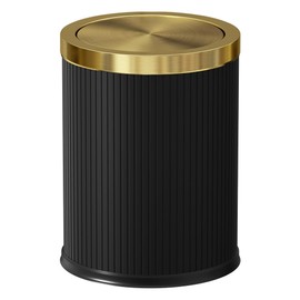 LEASYLIFE 15L/4GAL Black Bathroom Trash can,Gold Bathroom Garbage can with lid，Small Trash Can with Flipping Lid, Garbage cans for Bedroom, Kitchen，Living Room.(15L-Black)