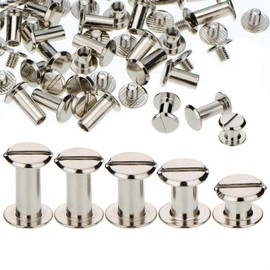 100 Sets Chicago Screws Binding Screw Leather Screw Nail Rivet Button Solid Belt Tack,for DIY Leather Decoration Bookbinding - Silver M5x1/4, 3/8, 1/2, 9/16,11/16 Inches