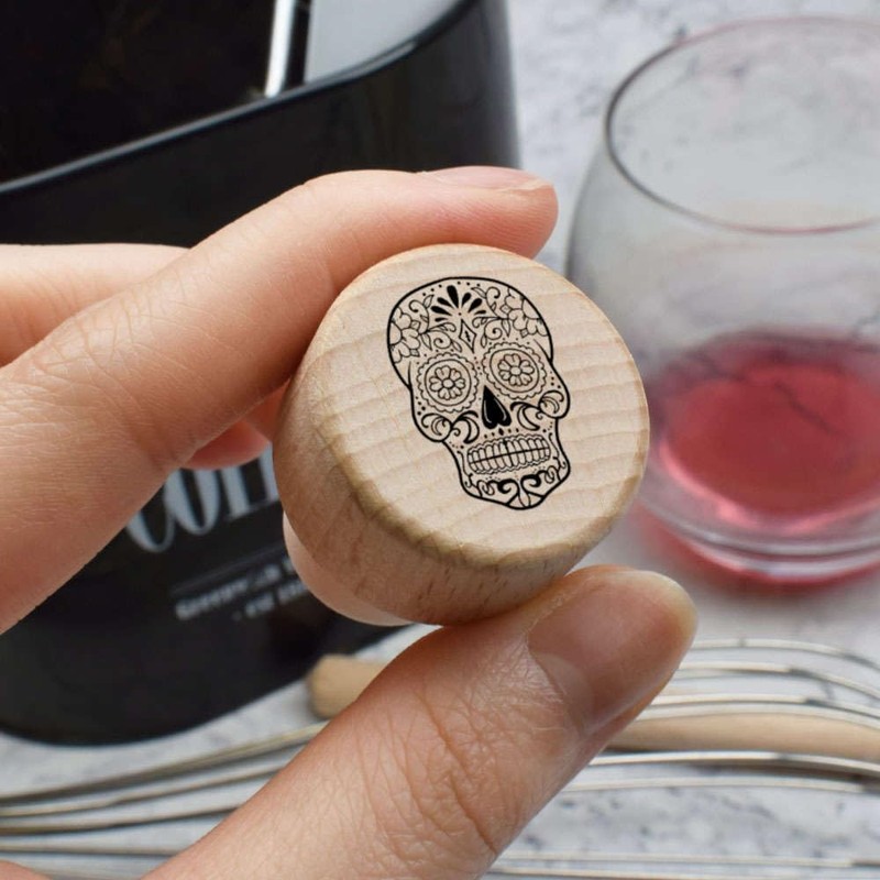 19mm 'Sugar Skull' Wooden Bottle Stopper/Cork (BS00013725)